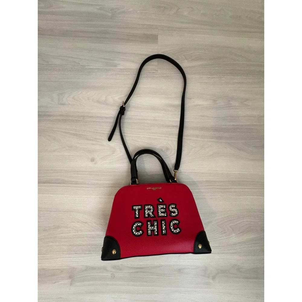 Karl Lagerfeld  Bag Women Paris Tres Chic Red Black Satchel Crossbody Handbag
